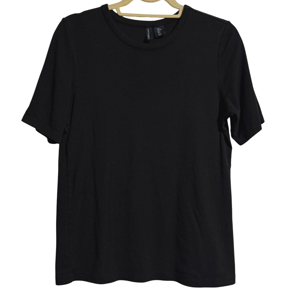 Cynthia Rowley Black Pima Cotton Modal Blend Short Sleeve Crewneck Top Large